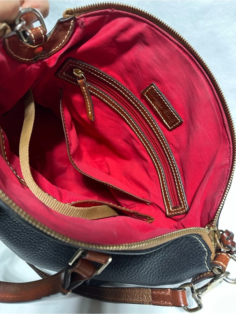 Dooney & Bourke Black Domed Pebble Grain Zip Satchel -(VO 122864) with dust bag